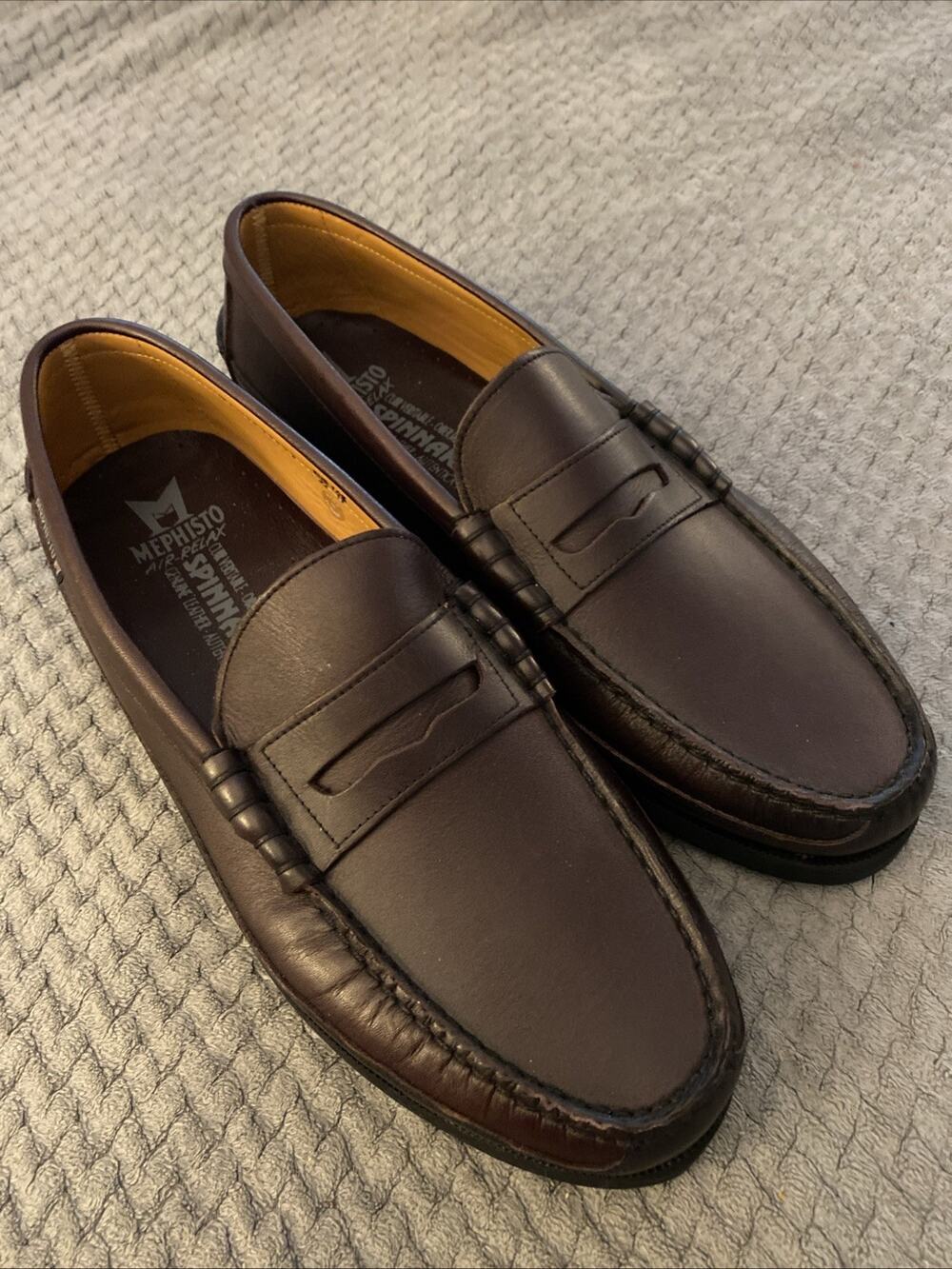 Mephisto Spinnaker Shoes Mens US 11 Brown Leather Boat Slip On Penny Loafers